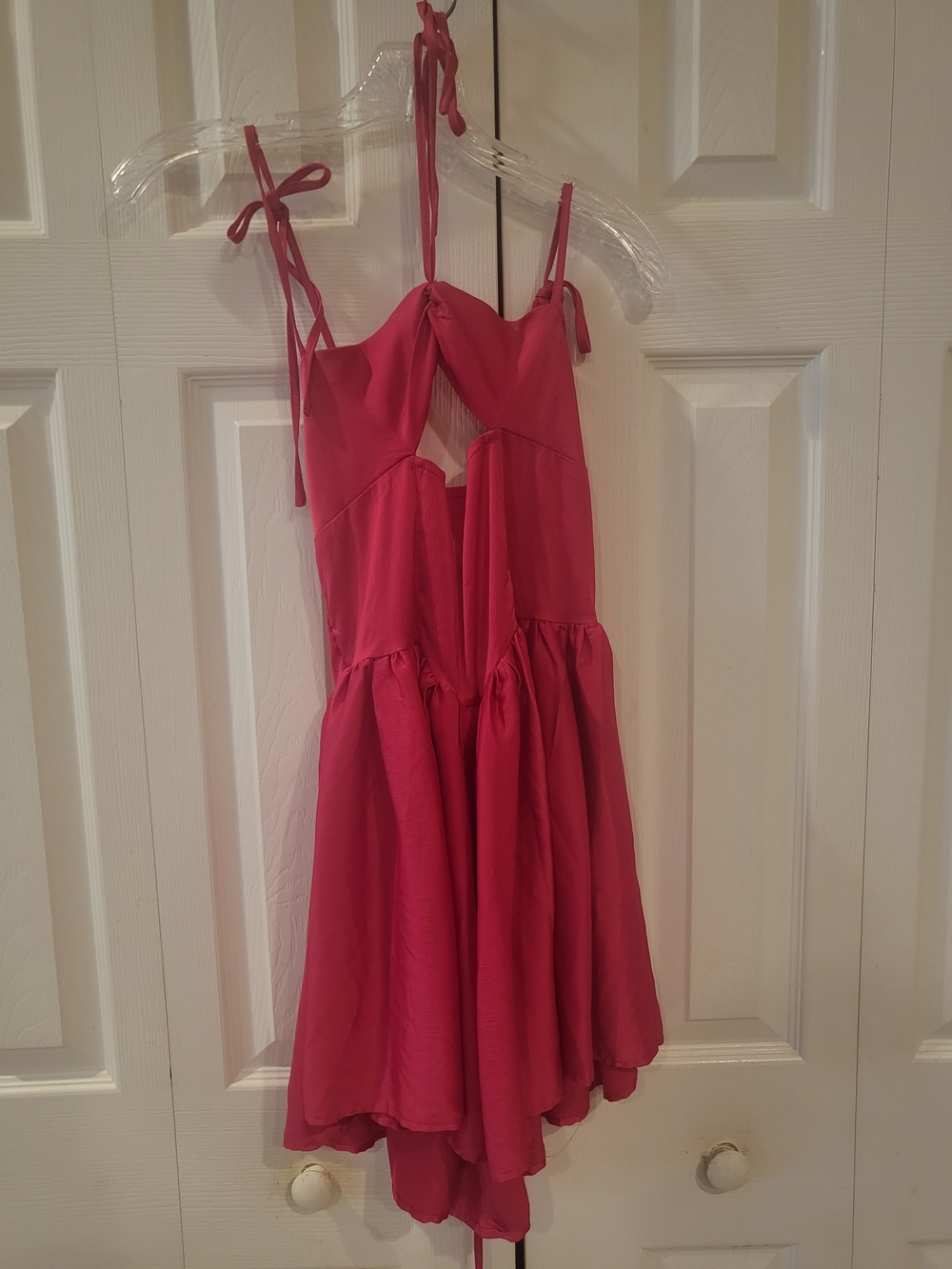 Fuchsia Tie-Shoulder Mini Dress with Front Cutout